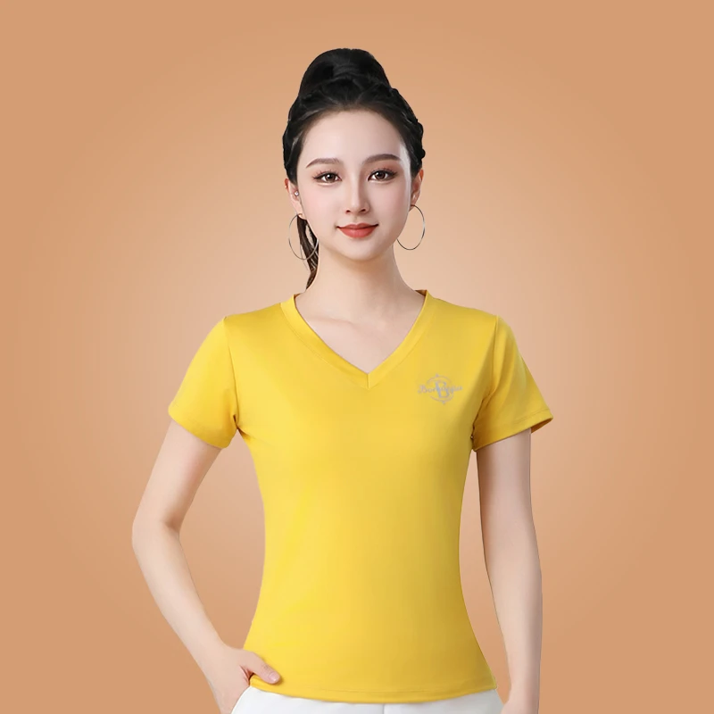 运动T恤修身户外速干跑步夏季女休闲瑜伽健身运动短袖V领上衣