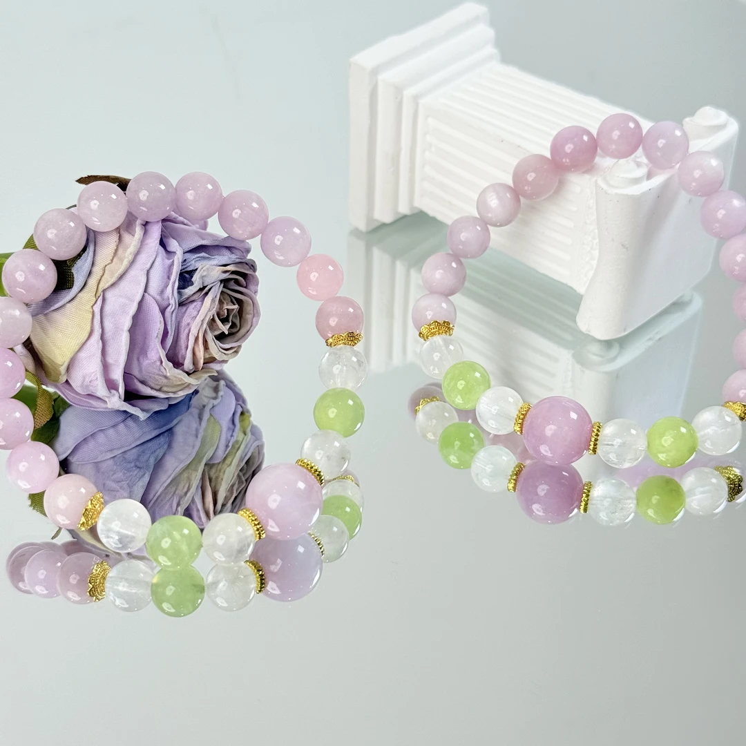 【1710 醒时春山】紫锂辉白水晶手串8-12mm面小仙多样性发其一Z