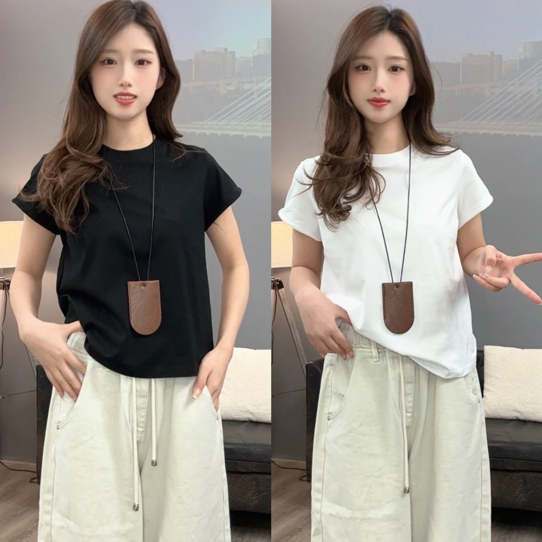 2025春季百搭简约打底衫韩版小众设计圆领休闲套头短袖显瘦T恤女