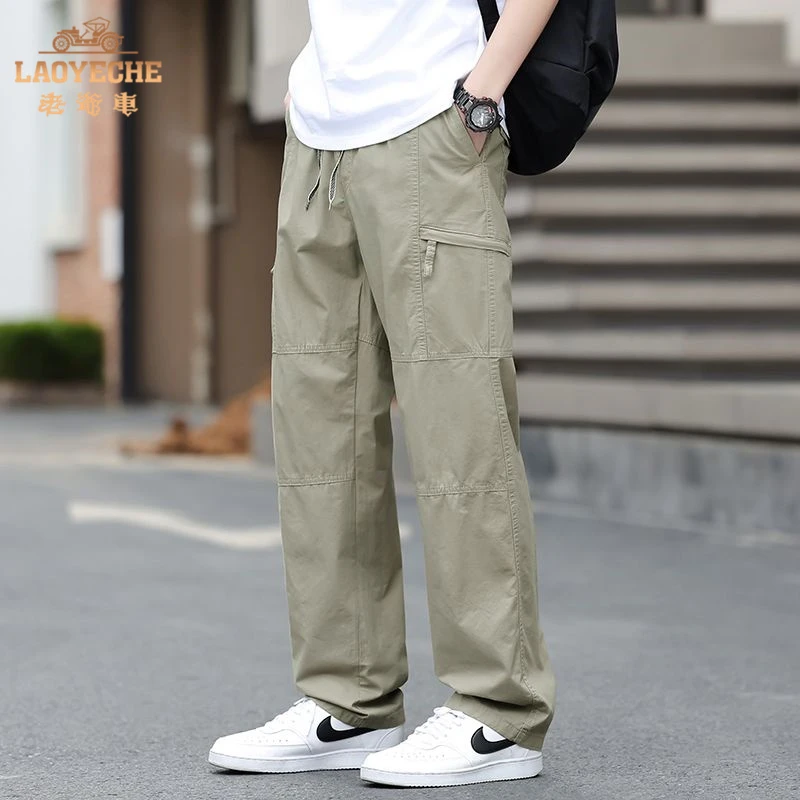 老爷车工装休闲裤子男士春夏款宽松直筒纯棉裤子复古阔腿长裤