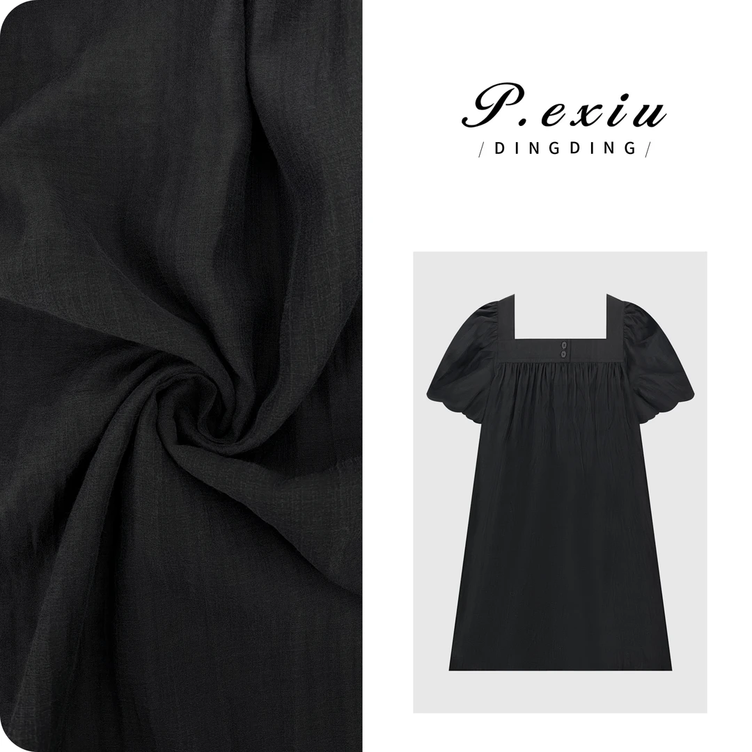 【摩登女孩】天-丝法式方领褶皱泡泡袖连衣裙 M8651