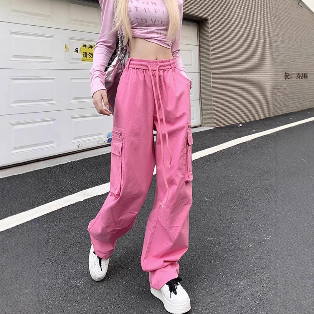 美式多巴胺彩色工装裤女2025春秋新款甜酷风辣妹宽松高腰阔腿裤子