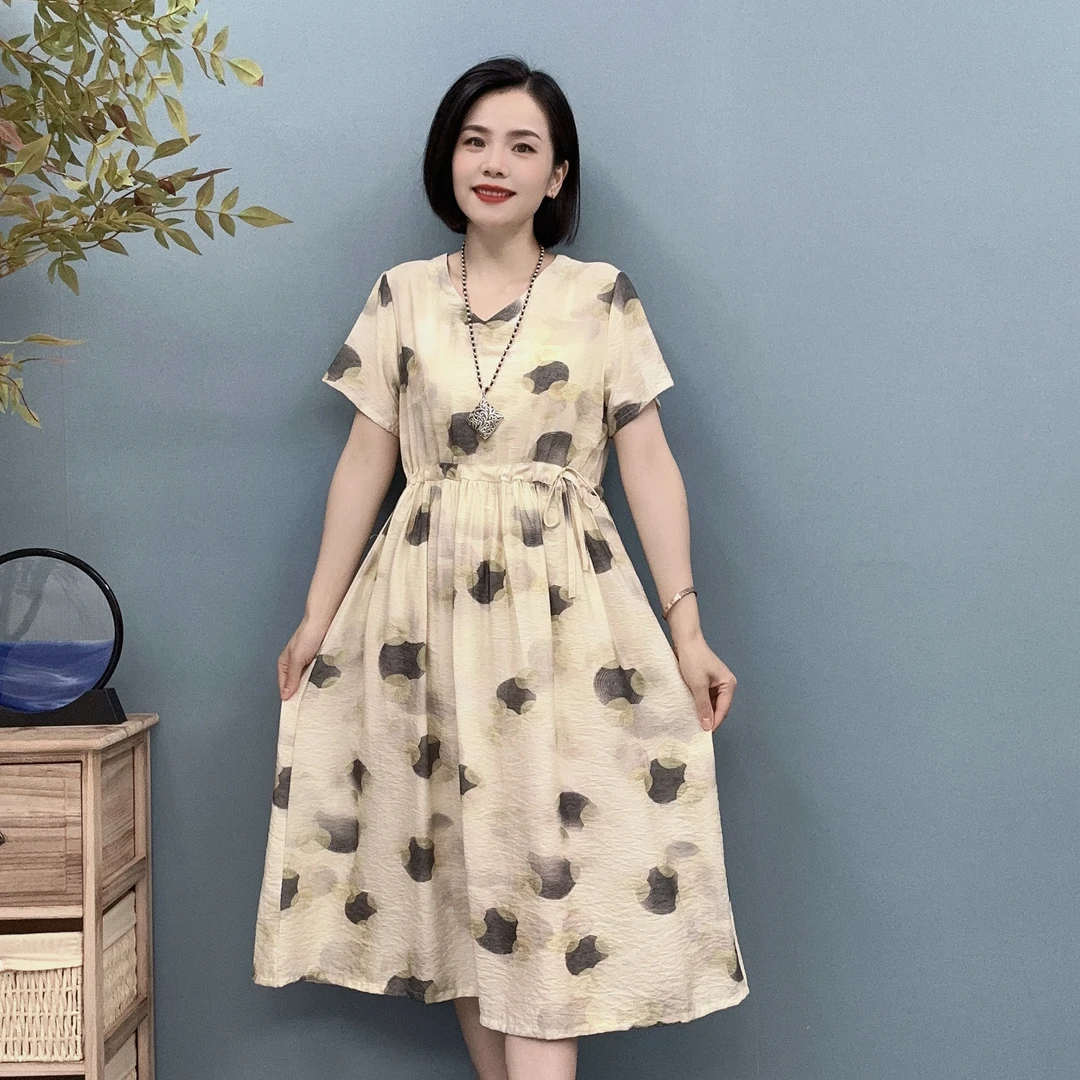 177#年轮夏季新品冰凉气质长款简约大摆连衣裙2024新款收腰洋气