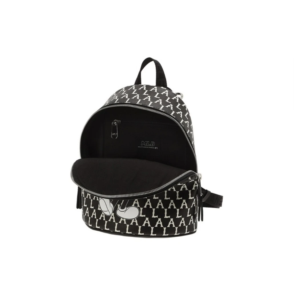 MLB迪士尼联名款复古满印背包双肩包情侣款黑色休闲潮流32BGK1011