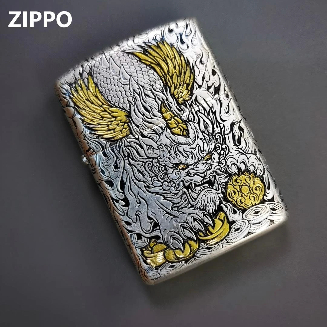 ZIPPO打火机双色招财貔貅晴朗九朽重甲复古正品防风银色原装DY