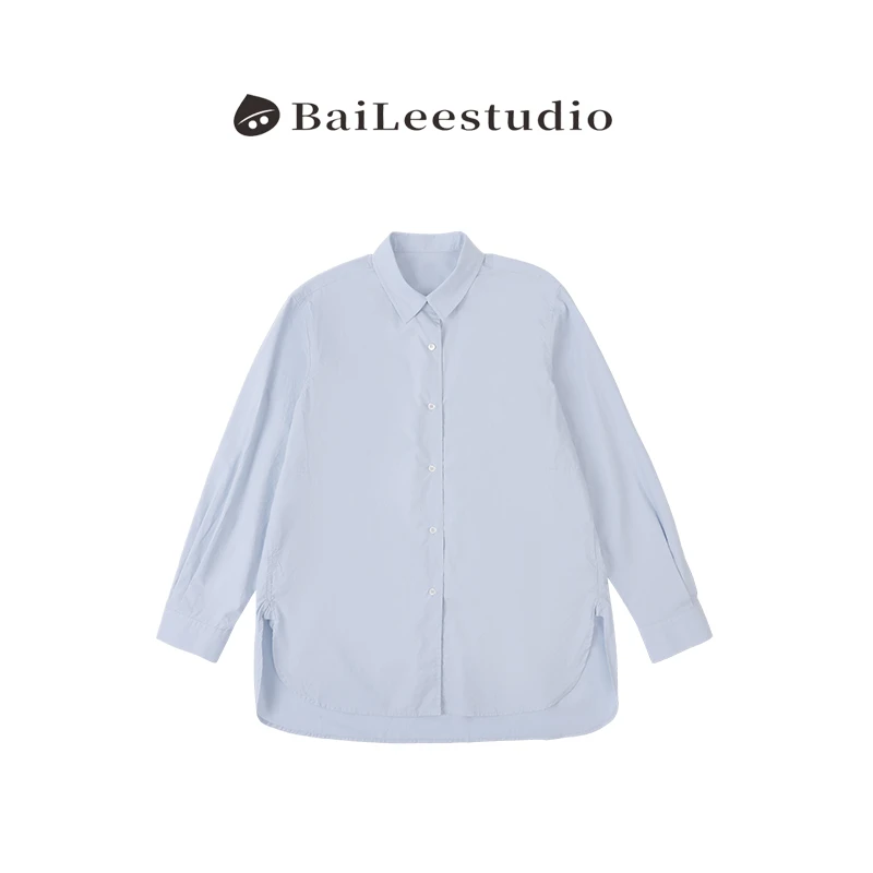 【柏栗良品】韩范纯色单排扣早春款廓型宽松休闲衬衫男友风衬衫2190