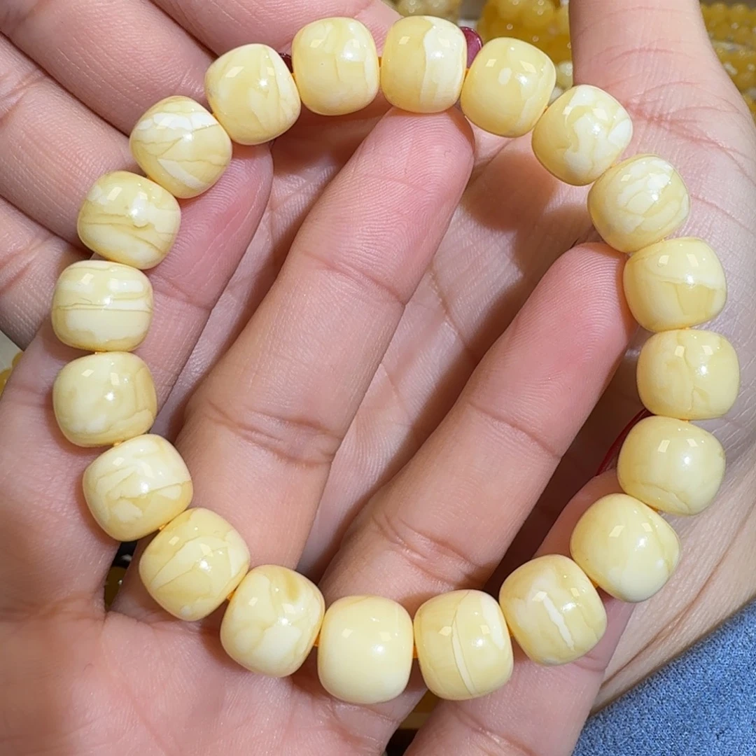 琥珀未镶嵌珠宝奇石11m焦皮同料老型白花蜡手串16.3