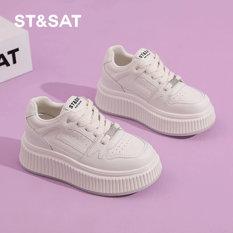 星期六内增高厚底板鞋女2025春季爆款松糕鞋百搭小白鞋休闲跑步鞋