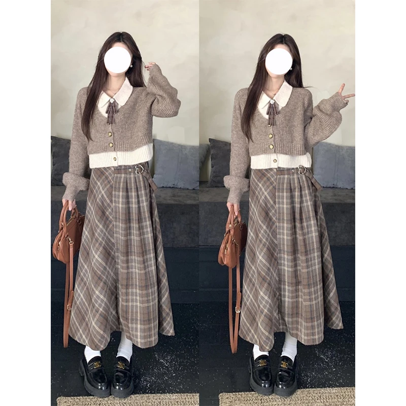 大码学院风Polo领假两件针织开衫女2025秋冬胖MM韩系显瘦减龄毛衣