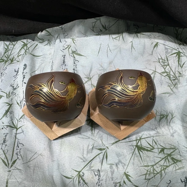 紫砂锦鲤变色主人杯一对