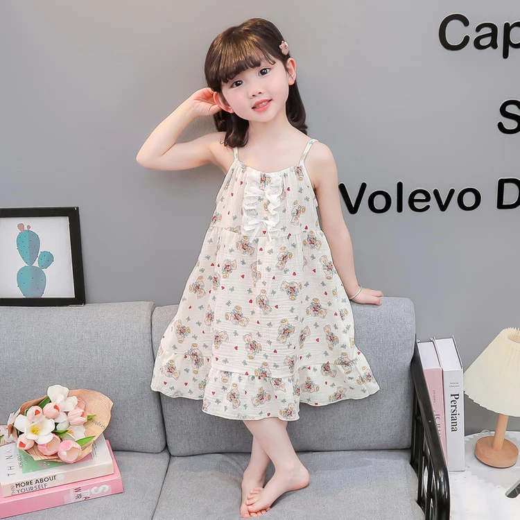 儿童睡衣女童吊带睡裙夏季薄款纯棉女孩洋气家居服宝宝纱布空调服