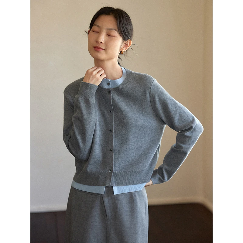 素典【夹心际遇】假两件针织开衫设计感高级感慵懒风长袖上衣2525