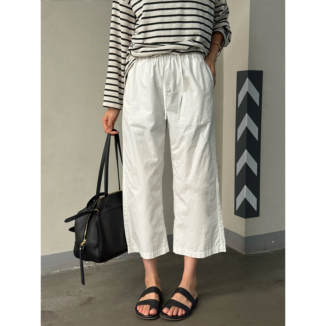 LANGQING 白色阔腿裤夏季小个子宽松七分百搭休闲裤45583/45761#