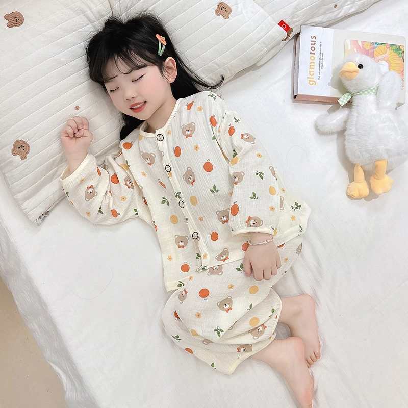宝宝睡衣a类纯棉纱布春秋2025新款女孩夏季儿童空调服女童家居服