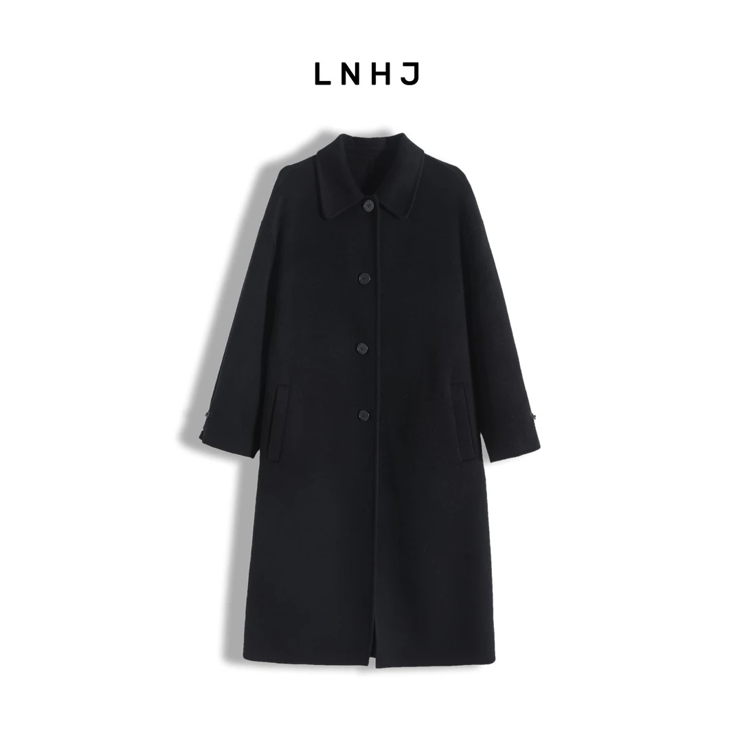 LNHJ【曼城旧事】百搭时尚简约翻领长款大衣