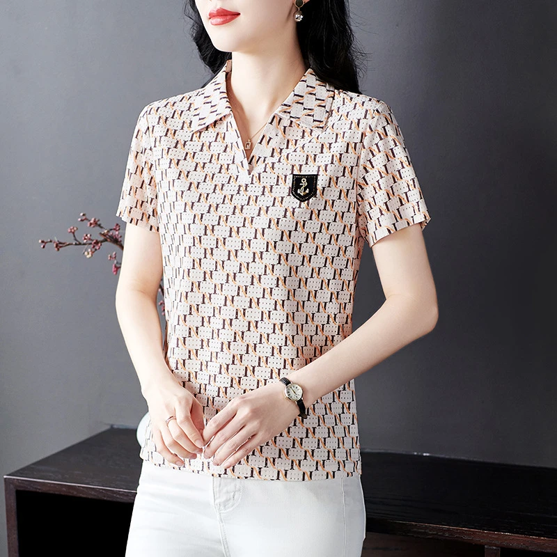 新款韩版显瘦妈妈短袖上衣百搭气质夏装大码螺纹字母红色绿色橙色