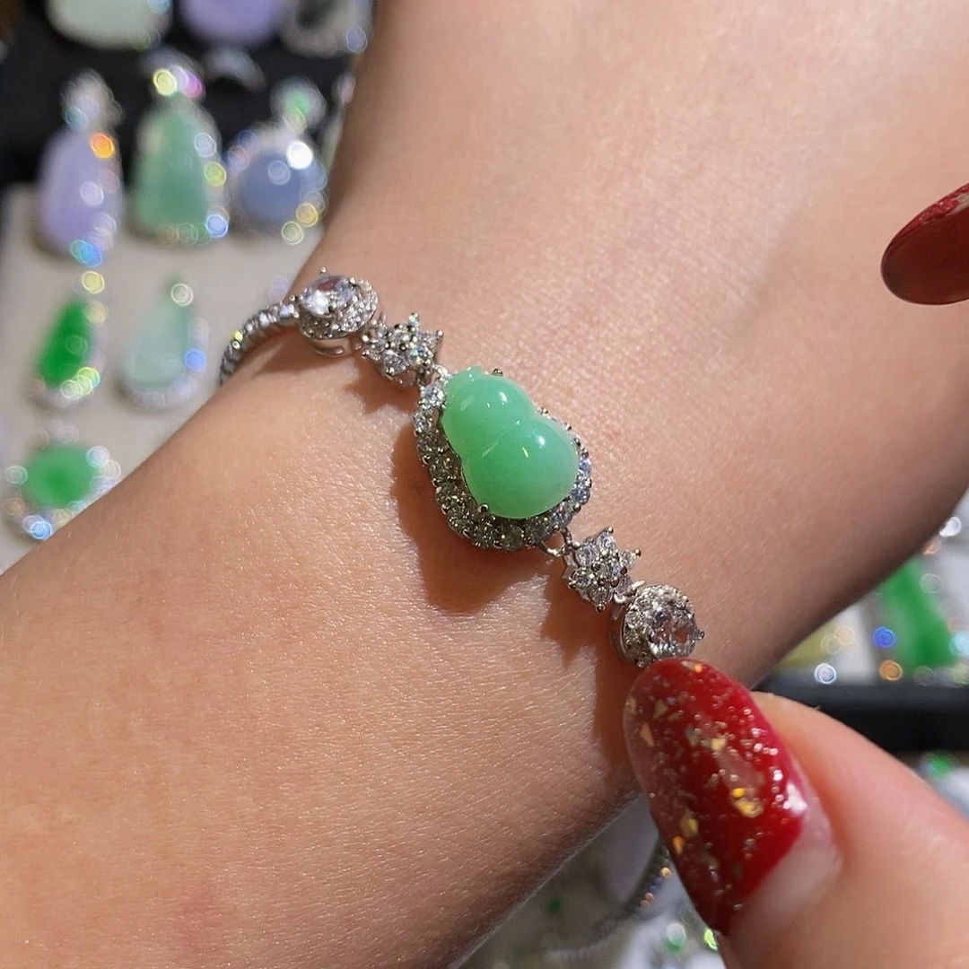 翡翠手链银S925镶嵌天然翡翠