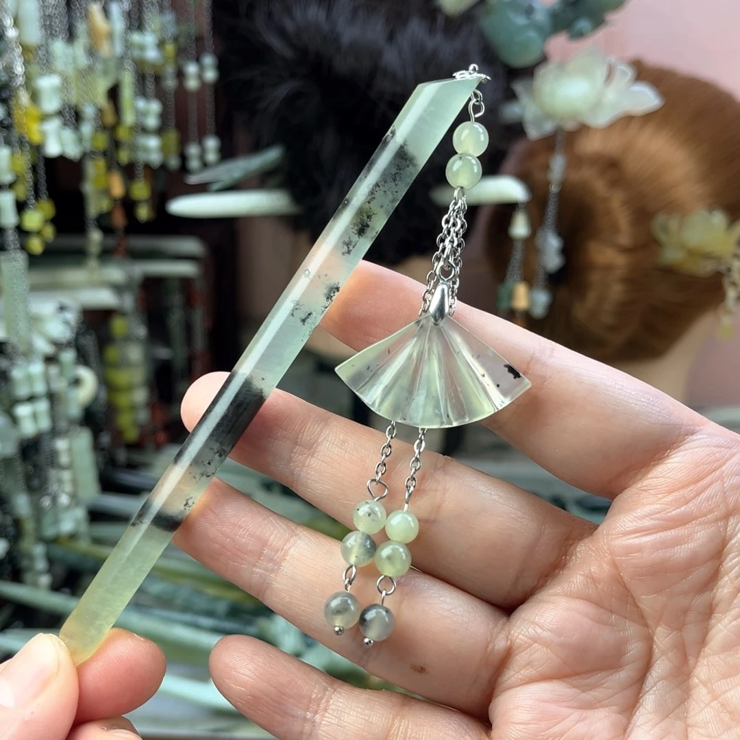 蛇纹石玉发饰未镶嵌长度13.5厘米左右