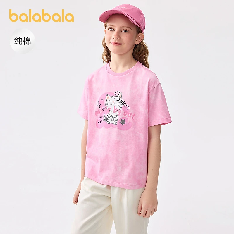 巴拉巴拉儿童短袖女童纯棉晕染t恤新款夏装大童速干上衣女童夏装