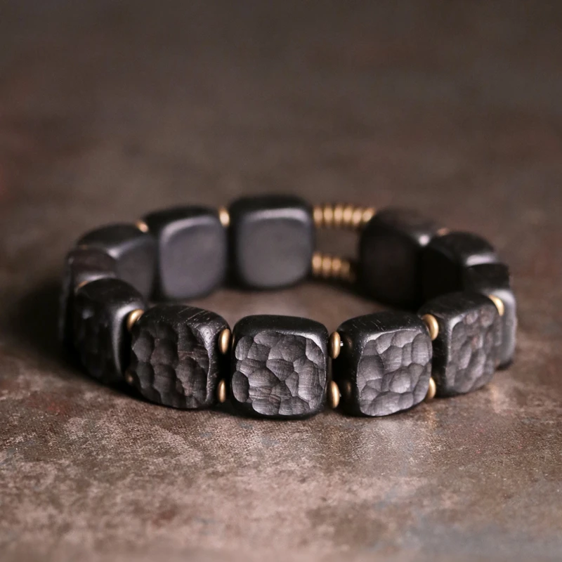 黄铜木质手链 原创设计复古木珠手串个性手排 手工潮流饰品手链男