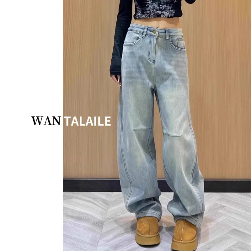 显瘦香蕉牛仔女2025春季新款大码梨型身材遮胯窄版牛仔镰刀裤