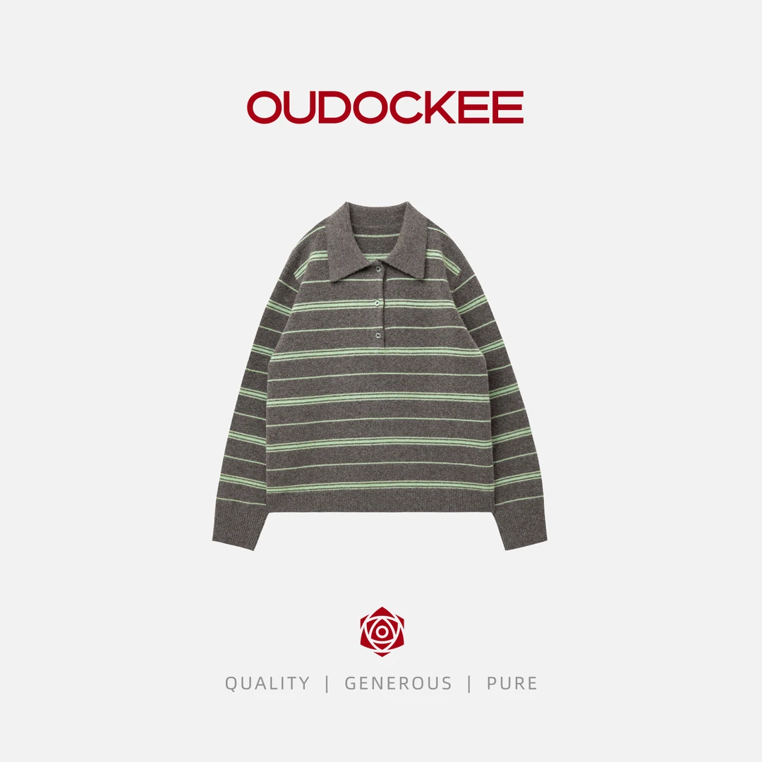 OUDOCKEE 鸥鸥 【绵羊毛】时尚秋季新款气质条纹半开禁 MACG655T