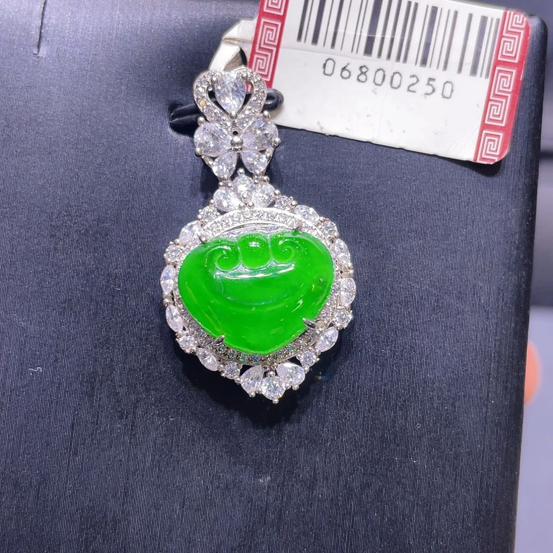 翡翠银S925镶嵌项链吊坠