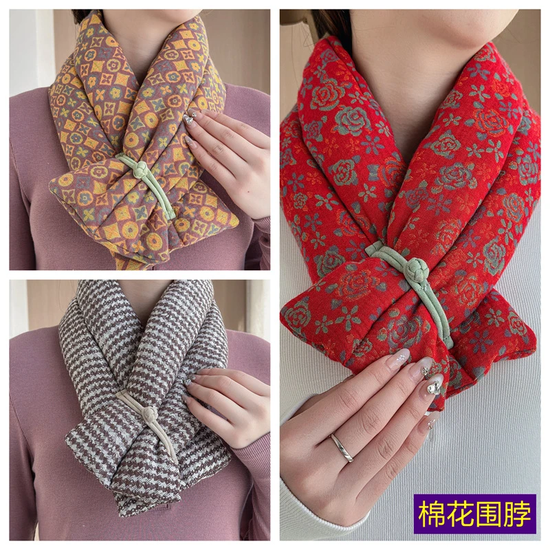 秋冬天然棉花围脖护颈椎保暖围巾发热脖套披肩防寒捂汗女士纯棉假