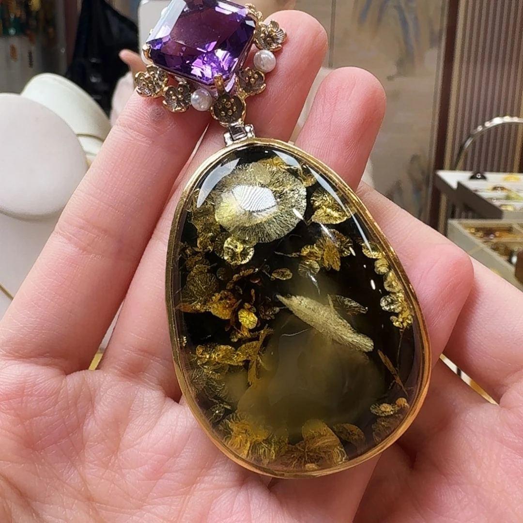 琥珀银S925镶嵌颈饰吊坠