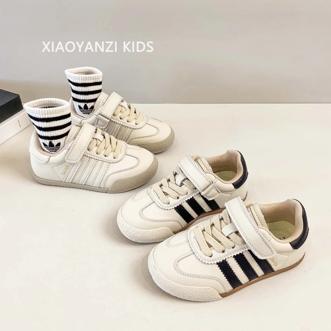 网红爆款真皮儿童德训鞋2025秋季新款女童休闲运动鞋男童低帮板鞋