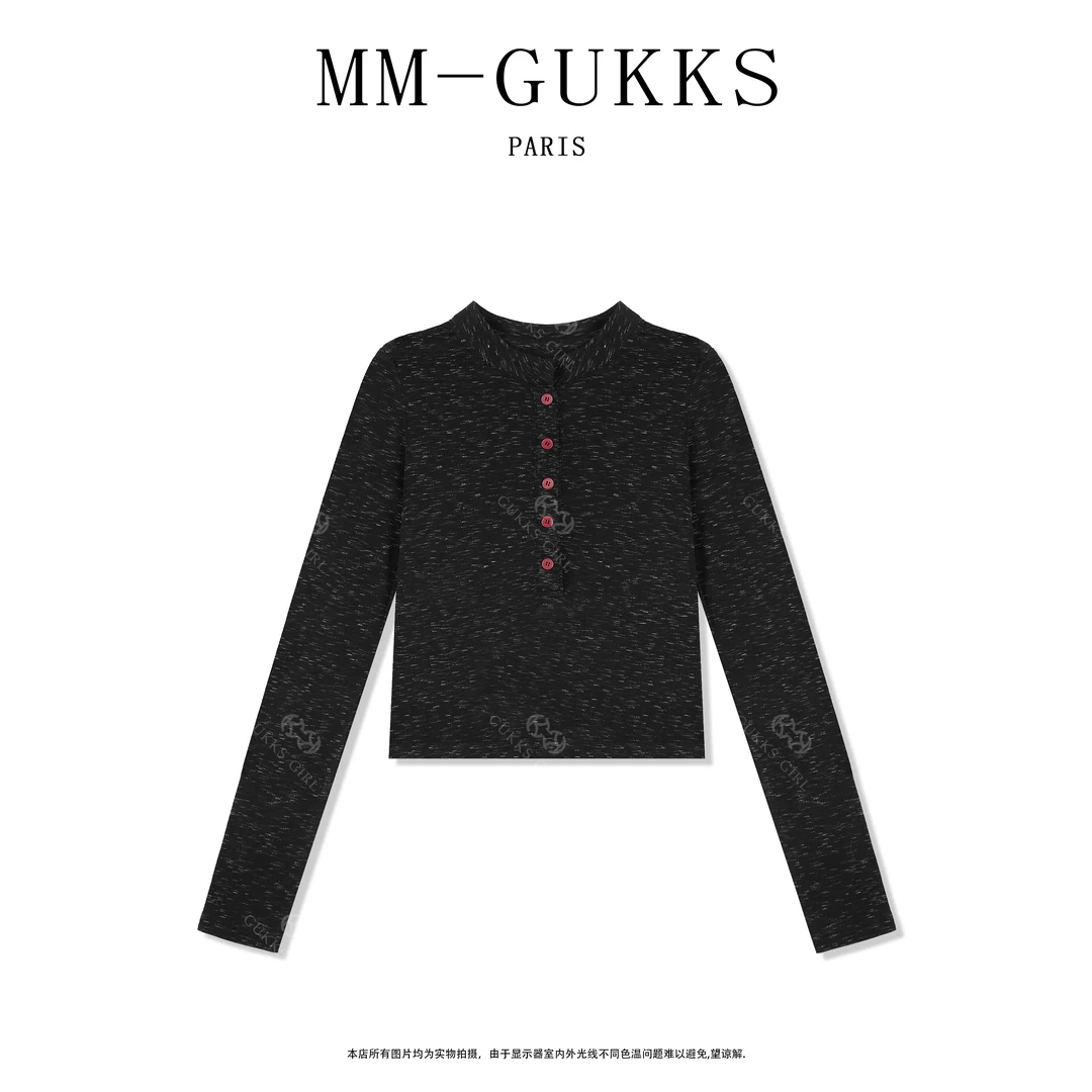 明明GUKKS『星空』2025秋季新款单排扣气质长袖打底衫上衣T1368