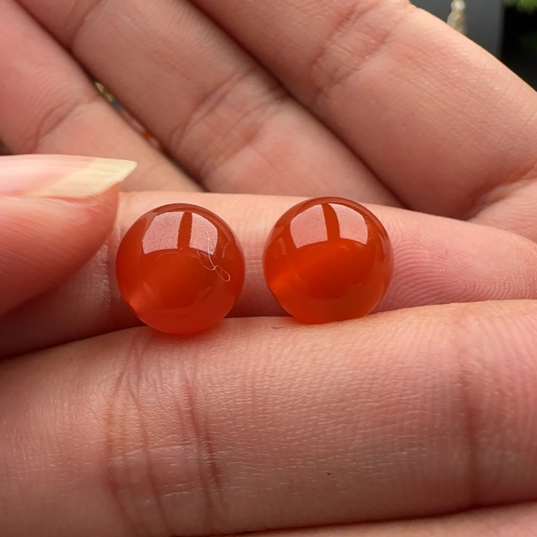 南红玛瑙未镶嵌对珠10.5孔边有马牙