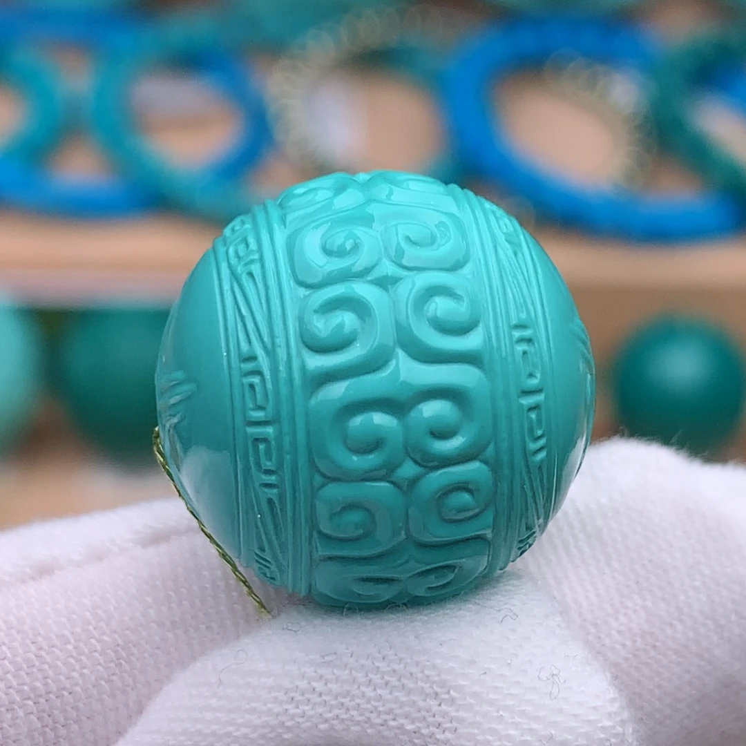 未镶嵌绿松石珠宝奇石19.1mm精工回纹