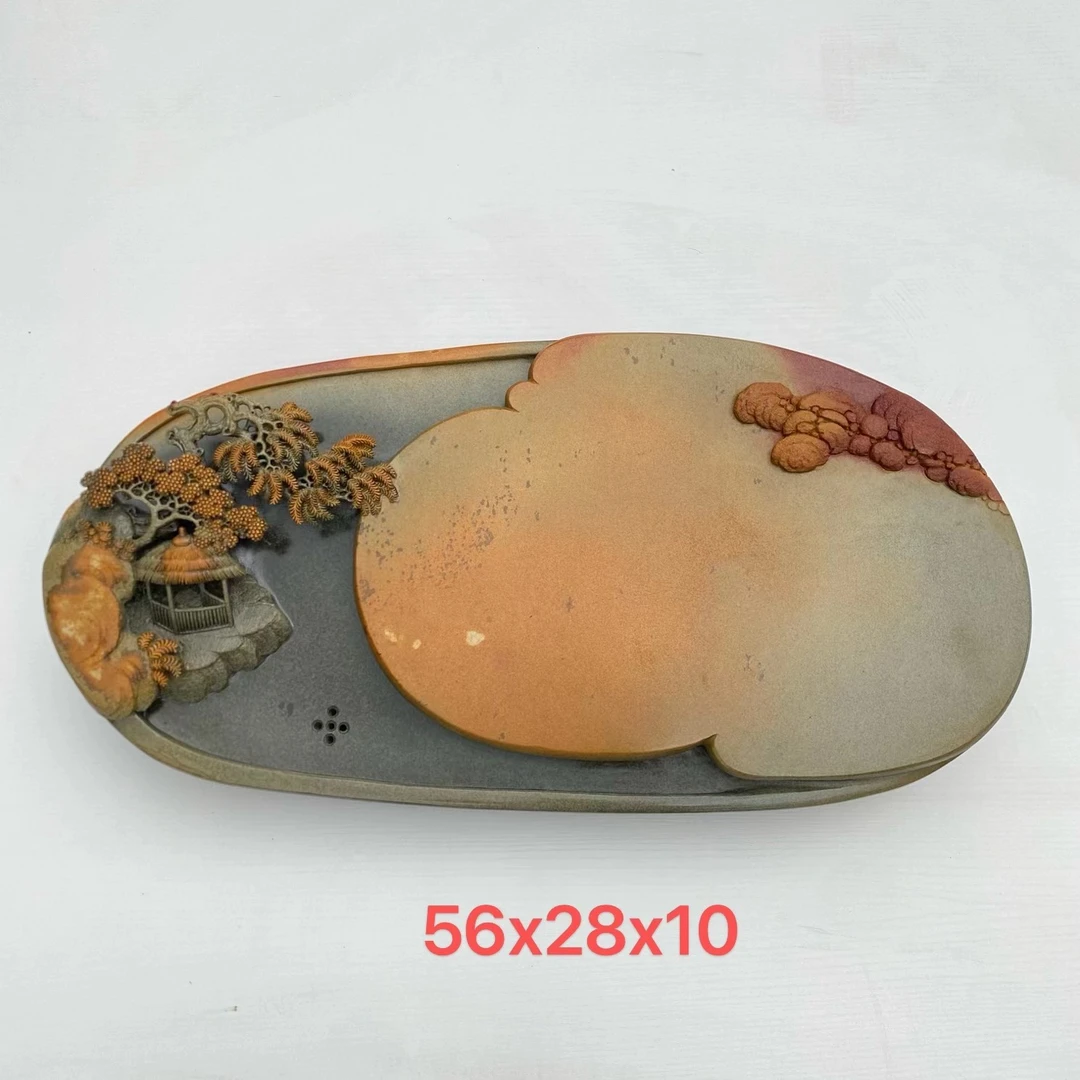 端砚石手工雕刻茶盘