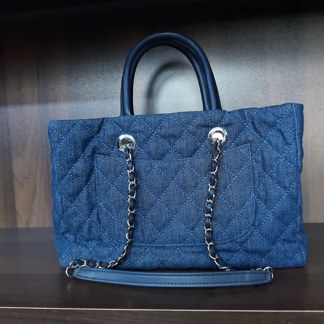 薇薇手工真皮包1024-30-蓝色-长30x高20-牛仔托特香A44