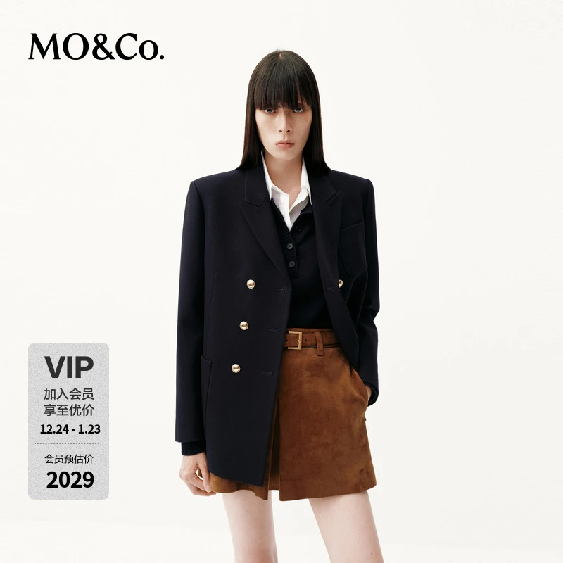 【C+系列】MOCO西装2025冬新品防静电绵羊毛垫肩外套MBE4BLA009