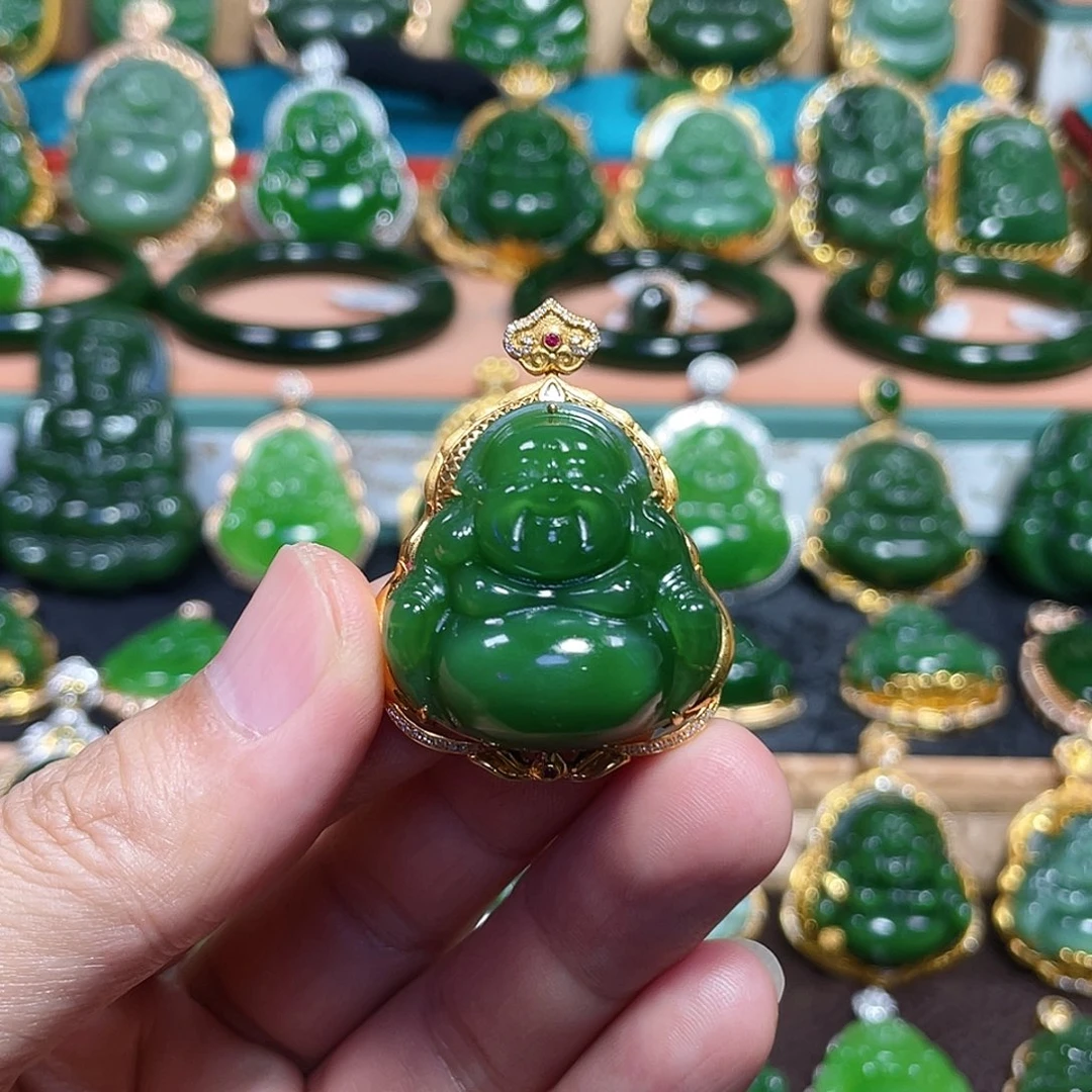和田玉（碧玉）18K金镶嵌颈饰30mm