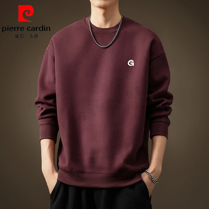 皮尔卡丹高端男士本命年红色卫衣宽松春季新款潮牌美式打底衫上衣