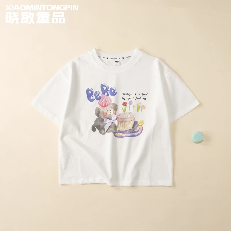 2025年款衣服儿童蛋糕小熊印花T恤3C4370女童夏季