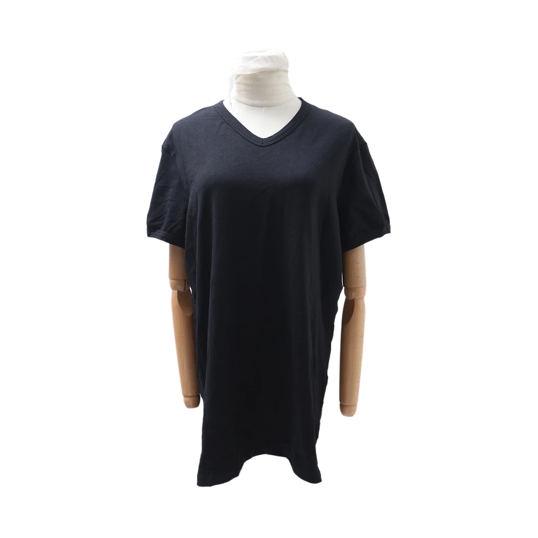 99新 VERSACE/范思哲 活动纯色小logoV领T恤 黑色 6码P203114322