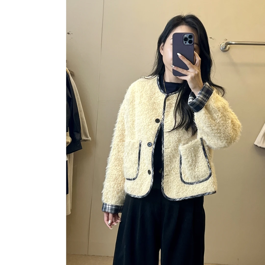 奶黄韩版毛毛外套