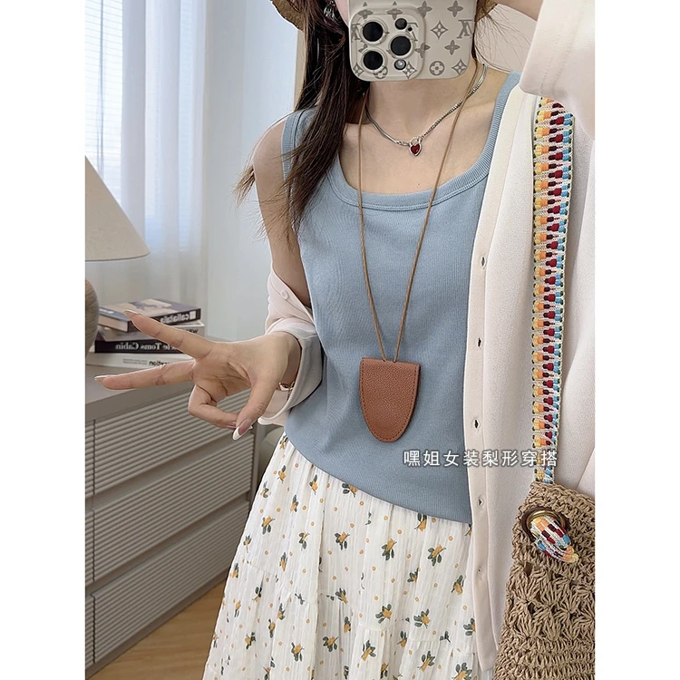 【搭】韩版百搭纯色内搭吊带背心女外穿遮肉显瘦无袖打底上衣女