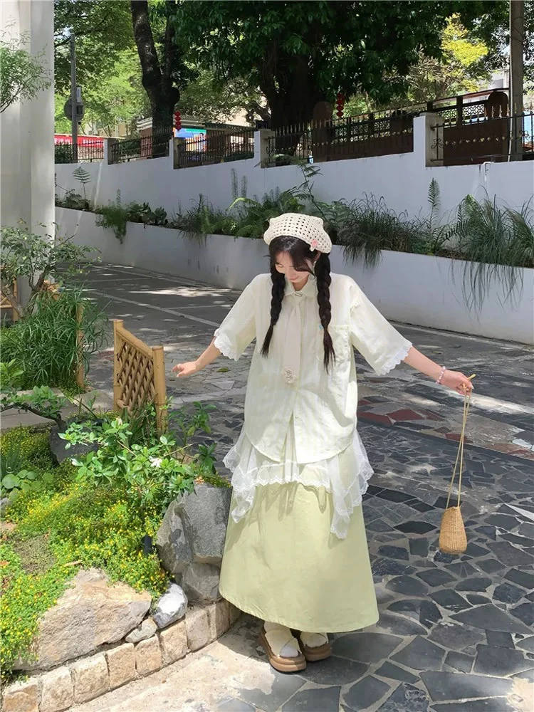 森系通勤学院风时尚套装短袖裙子复古短裤法式小众