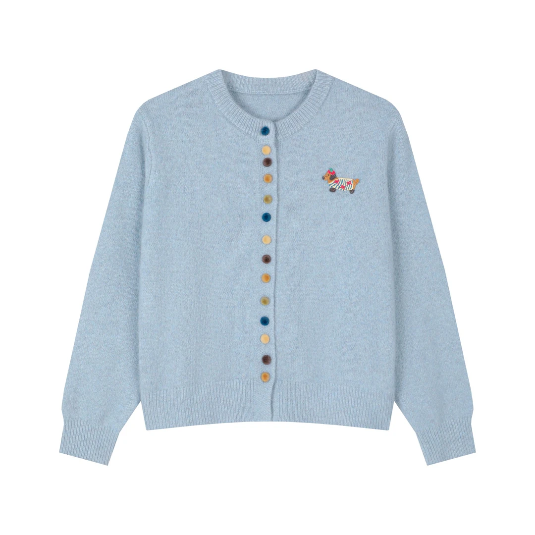 【DIUDIU】彩色纽扣绵羊毛长袖针织开衫毛衣女秋冬款DD-0825