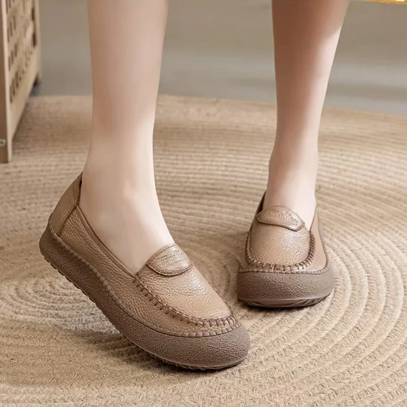 头层牛皮中年软底软皮一脚蹬单鞋舒适牛筋妈妈鞋超软软面皮鞋女鞋