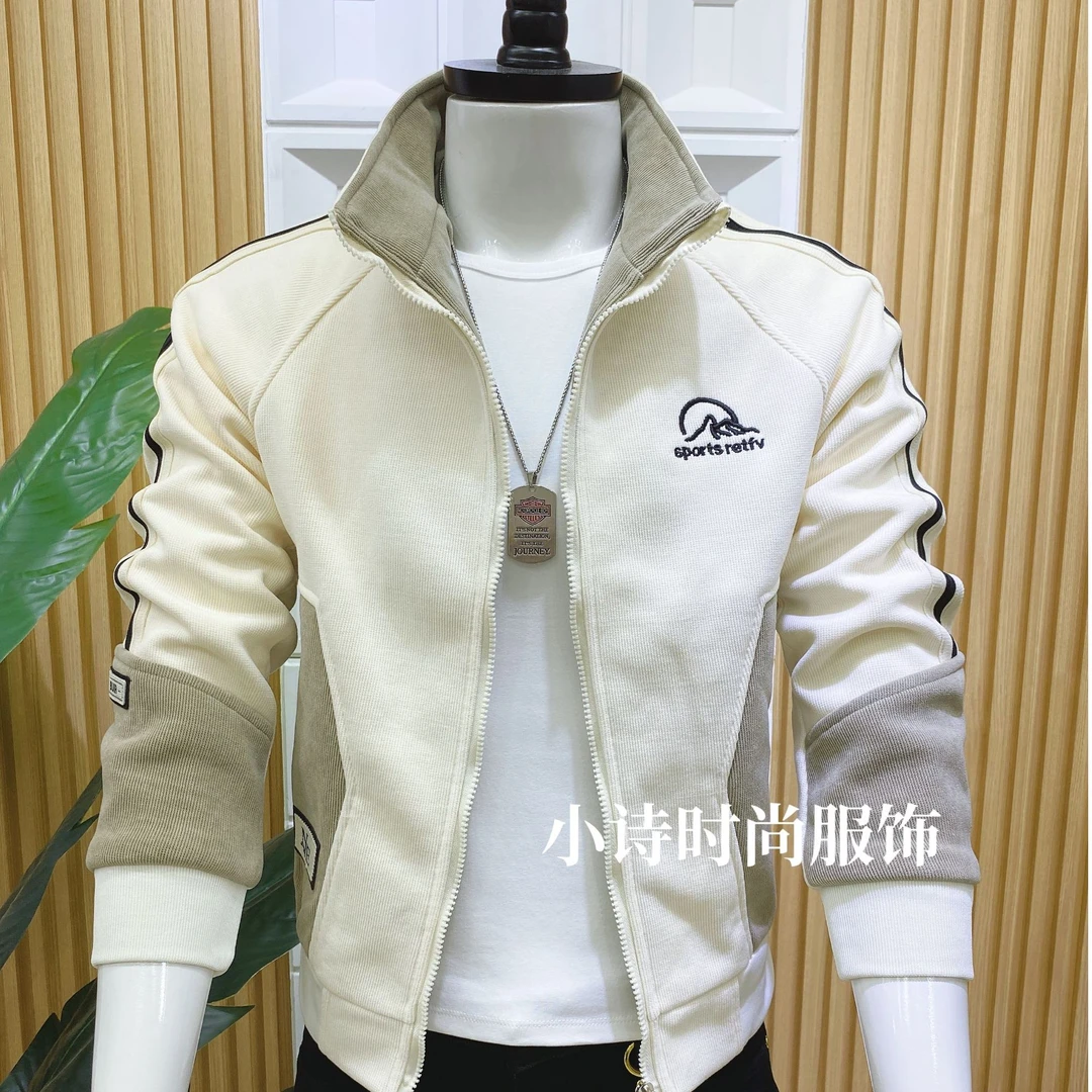 秋冬男士外套2025新款时尚休闲男款加厚保暖夹克立领防风拼色上衣