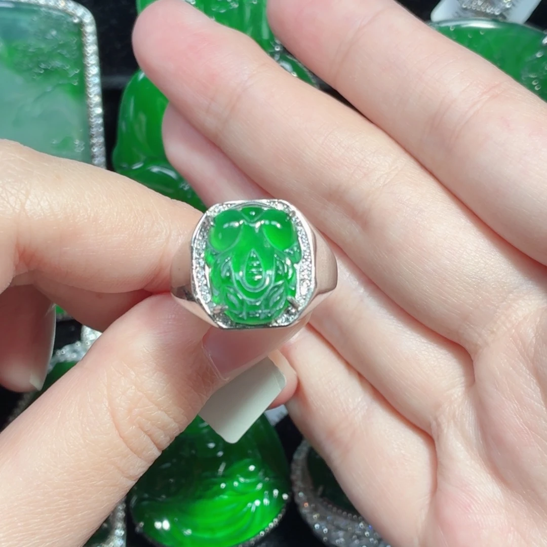 翡翠银S925镶嵌戒指天然A货翡翠