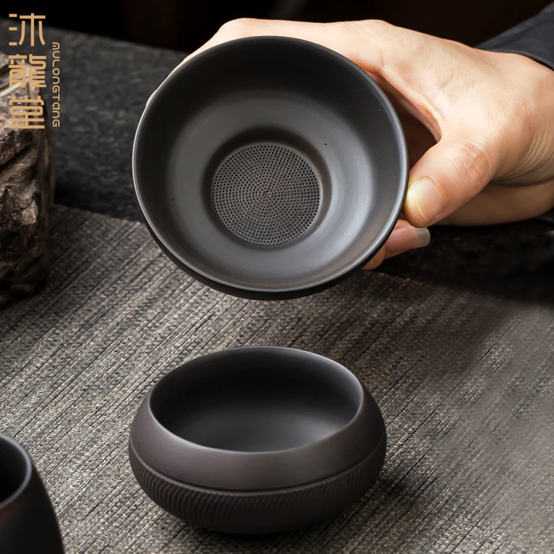 沐龙堂紫陶茶漏茶滤过滤网茶叶滤茶器全瓷一体紫砂功夫茶具漏斗