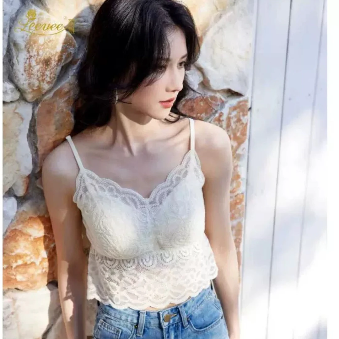雅致内衣 | 女士蕾丝吊带背心带胸垫一体美背内搭