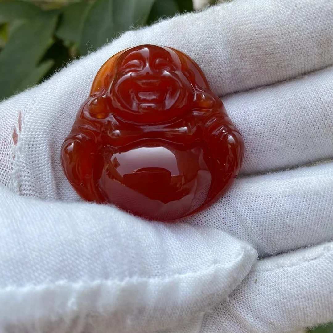 天然红玛瑙玉佛吊坠玉坠弥勒佛玛玉髓吊坠大肚笑佛